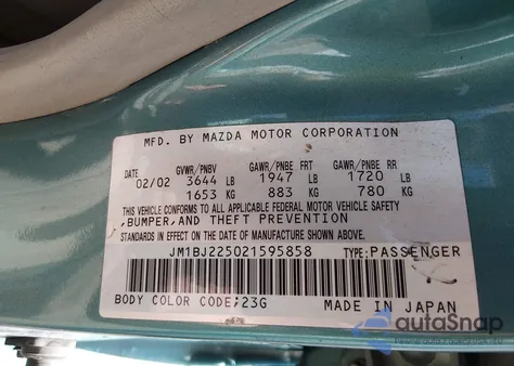 2002 Mazda Protege Dx/Es/Lx z USA, uszkodzony, nr VIN JM1BJ225021595858